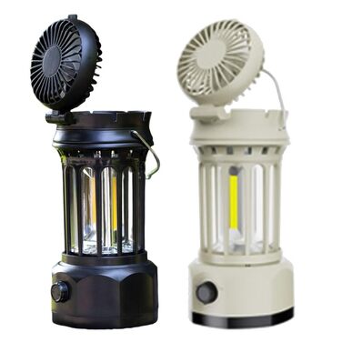 Ліхтар для кемпінгу, портативний багатофункціональний ліхтар з акумулятором 1200 мАг, складний вентилятор та зарядка через порт Type-C, 250 люмен, ABS хромоване залізо, чорний/білий