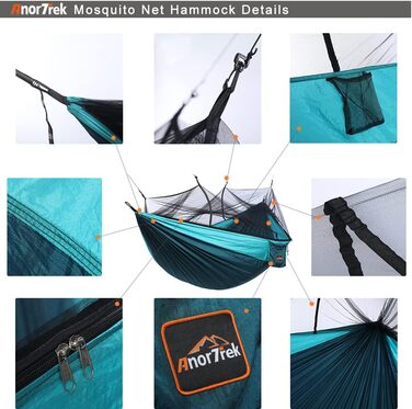 Гамак для кемпінгу з москітною сіткою, портативні дво- та одномісні гамаки з дерев&39яними ременями та карабінами, парашутний гамак для кемпінгу, походів, подорожей та піших прогулянок, синій та темно-синій, 300 x 200 см