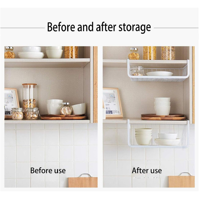 Універсальний підвісний металевий кошик-полиця з 2 предметів, органайзер для шафи для кухні, комори, офісу, шафи, білий, 30 x 22 x 13,5 см