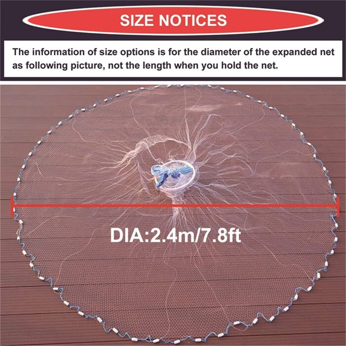 Закидна сітка з алюмінієвою рамкою, розмір вічка 0,8 дюйма, діаметр 7,813,8 футів, біла. Діаметр 2,4 метра (металева пластина)