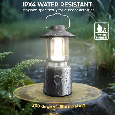 Світлодіодний кемпінговий ліхтар, що перезаряджається через USB, з ємністю 8000 мАг, кемпінгові ліхтарі в ретро-стилі, освітлення 360 та регулювання яскравості, 3 режими світла (2000 K6500 K) та телескопічна функція, кемпінговий ліхтар для використання на