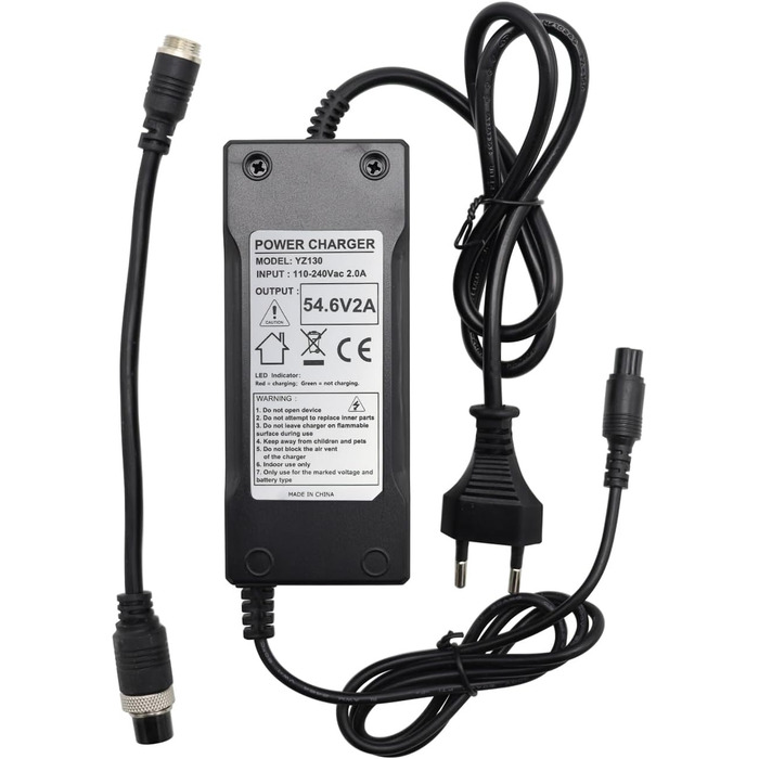 Зарядний пристрій Abakoo 48V з літієвим акумулятором, адаптер живлення 54.6V 2A для велосипеда, електричного скутера 48V 13S з акумулятором з 3-контактним/3-контактним вбудованим роз&39ємом