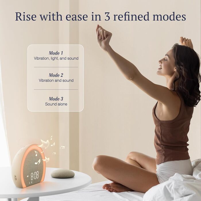 Надгучний будильник з бездротовою вібрацією, світлом та вібрацією для тих, хто глибоко спить, та підлітків, 9-кольоровий нічник, подвійний будильник, 8 звуків будильника, регулювання яскравості від 0 до 100, цифровий будильник для дітей