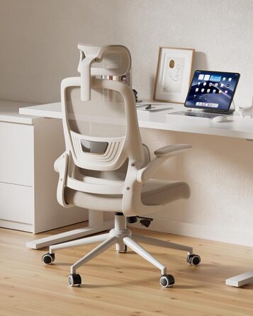 Ергономічне офісне крісло Hbada P1, стілець для роботи з регульованою поперековою опорою, стілець для домашнього офісу з 2D-підголівником, складними підлокітниками, обертове комп&39ютерне крісло, сірий колір