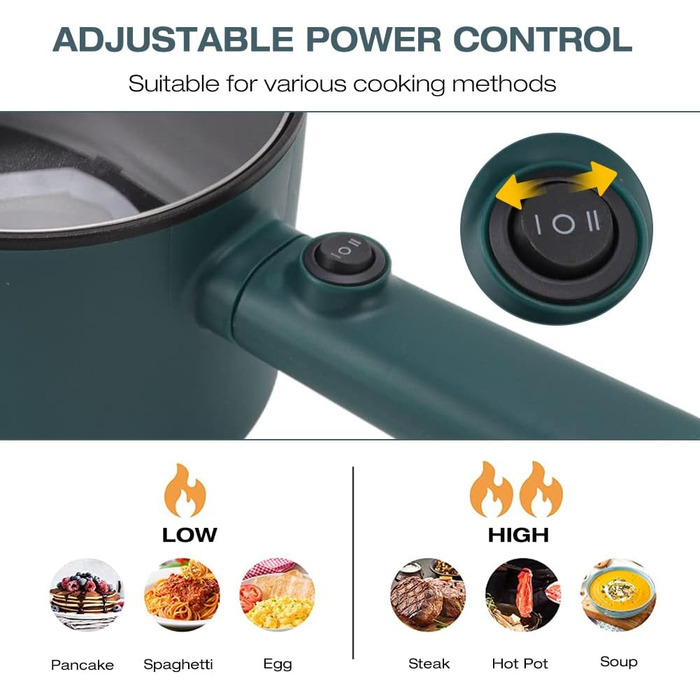 Електрична каструля з кришкою 1.8 л Електрична каструля з локшиною Мультиварка з кришкою Довга електрична плита для подорожей Гуртожиток Швидкий нагрівач Лопатка та яйце