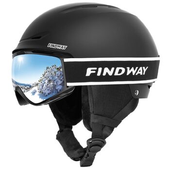 Комплект лижного шолома та окулярів Findway, шолом для сноуборду з окулярами для чоловіків та жінок, лижні шоломи для дорослих для чоловіків, жінок та молоді, розмір M (54,5-58,5 см), чорний