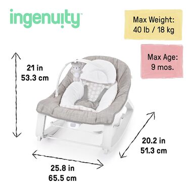 Дитячий багатофункціональний центр Ingenuity Затишний ведмедик шезлонг, гойдалка та крісло для малюків від народження до 30 місяців, з вібрацією та іграшковою дугою.