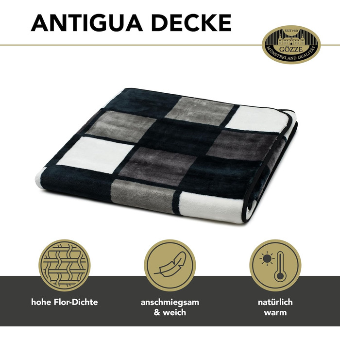 М&39яка ковдра, на дотик кашемір, висока щільність тканини 500 г/м, Antigua, 150 x 200 см - Антрацит/Чорний/Біло-сірий