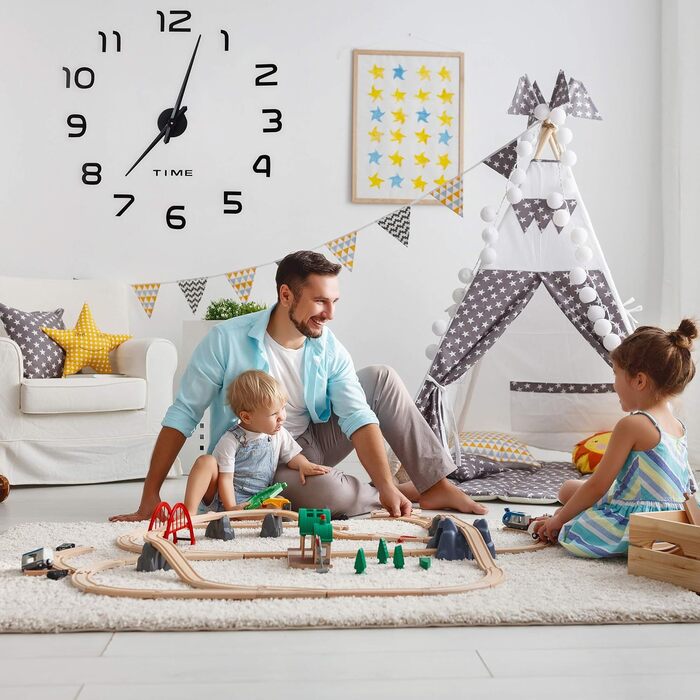 Настінний годинник Relaxdays DIY, 3D-цифри, настінне татуювання годинника, проста установка, змінний розмір, сучасний, чорний