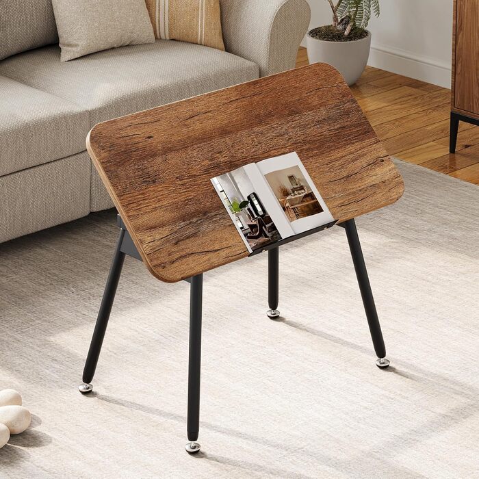 Складаний журнальний столик YITAHOME, 80 x 40 x 45 см, Портативний журнальний столик із 5-позиційним регулюванням стільниці, Не потребує встановлення, Приставний столик для вітальні, Журнальний столик, Колір горіха