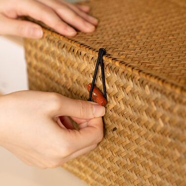 Кошик для зберігання з ротанга та морської трави, натуральний плетений кошик з кришкою, прямокутна плетена коробка для зберігання, комплект з 4 шт.