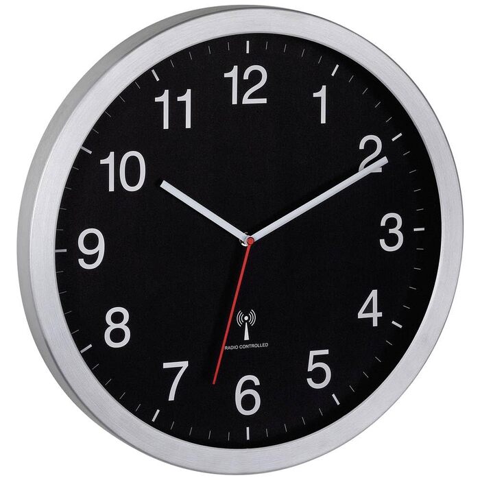 Настінний годинник TFA Dostmann Wanduhr XL (60.3545.01), аналоговий радіокерований, з секундною стрілкою, чорно-сріблястий, 400 x 50 x 400 мм