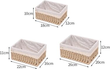 Набір кошиків для зберігання з 3 шт. з кришками Плетені кошики з паперової мотузки з бавовняною підкладкою, коробка в стилі бохо для іграшок, ванна кімната, вітальня Натуральний колір та штабелюються (бежевий)