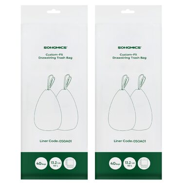 Сміттєві пакети SONGMICS зі шнурком, контейнери для 50-літрових баків, пакети для сміття, код 050A01, індивідуальний розмір, 2 рулони, 80 шт. , білі KRB050A02 ука (80 шт. у упаковці)