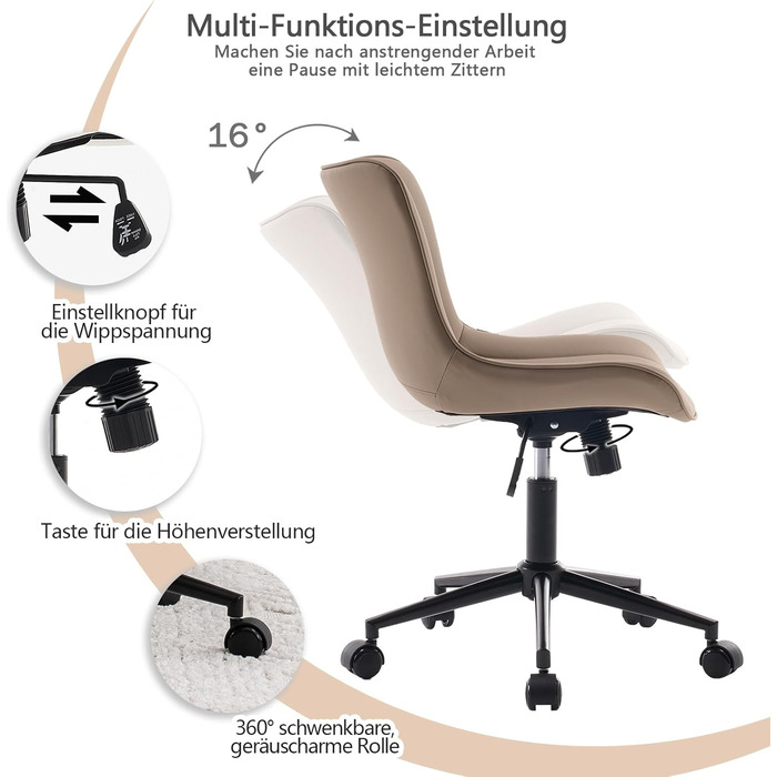 Ергономічне офісне крісло YOUTASTE, регульоване по висоті офісне крісло, офісне крісло зі штучної шкіри та колесами, обертове крісло з функцією гойдання, комп&39ютерне крісло з вантажопідйомністю 150 кг, хакі