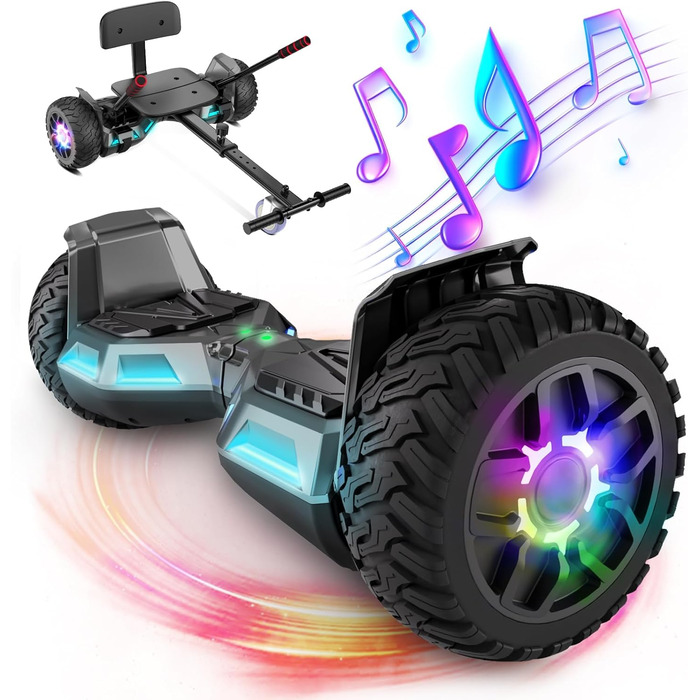 Самокат SISIGAD з кріпленням сидіння – ховерборд-картинг 8,5 дюйма з різнокольоровими світлодіодними ліхтарями та Bluetooth, для дітей, хлопчиків, дівчаток та дорослих будь-якого віку