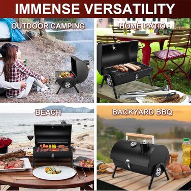 Портативний вугільний гриль для кемпінгу з кришкою, компактний настільний гриль з термометром, регульованим надходженням та виведенням повітря, для приготування їжі на відкритому повітрі, вечірок, кемпінгу та пікніків