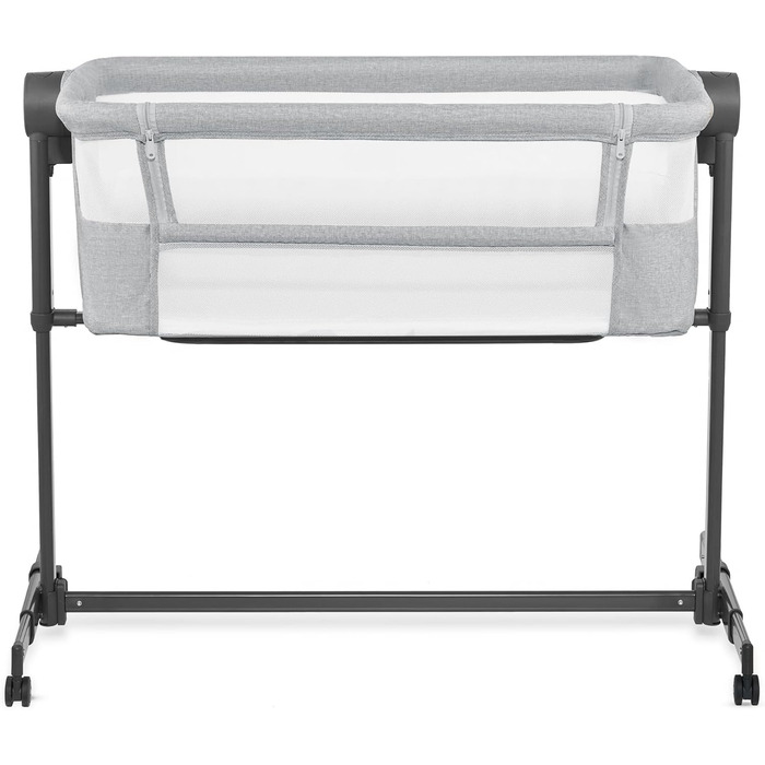 В-1 приліжкове ліжечко, дорожнє ліжечко з матрацом та простирадлом, 5-рівневе регулювання висоти матраца, 4 колеса з гальмами, м&39який матеріал, легка конструкція, сірий Neste Grey, 2 2-