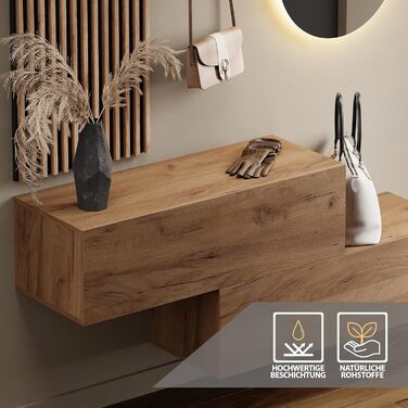 Вішалка для передпокою Planetmbel 2 шт. 100 см золотий дуб, настінна панель 50 см золотий дуб/антрацит з дзеркалом 50 см (без світ