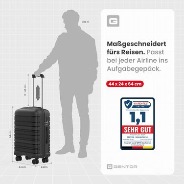 Велика валіза GENTOR на колесах 64x44x24 см Легка валіза на візках з жорсткою оболонкою та замком TSA Велика дорожня валіза з жорсткою оболонкою для подорожей та відпусток Чорна