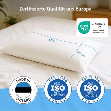 Регульована по висоті подушка 40x60 см, чохол з органічної бавовни - виготовлено в ЄС, ергономічна подушка 40 x 60 см, підходить для сну на боці, спині та животі, екологічна подушка для сну KAIA Подушка Kaia