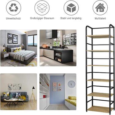 Окремостояча полиця WOLTU, металева полиця, книжкова шафа, полиця для зберігання, полиця для сходів, полиця для ванної кімнати, кухонна полиця, кутова полиця, полиця для сходів, полиця для сходів, висока полиця, 6 полиць, 50x176x30 см, світлий дуб RGB11he