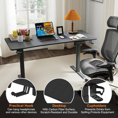 Електричний стіл з регулюванням висоти 160x60 см, стіл для роботи сидячи та стоячи з функцією пам&39яті та портом зарядки Type-C, стіл для роботи стоячи, регульований комп&39ютерний стіл з органайзером для кабелів, чорний 16060 см