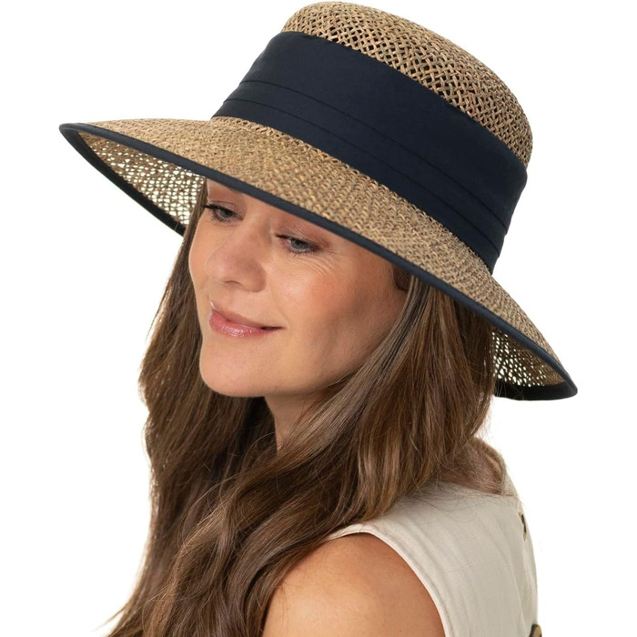 Солом&39яний капелюх Seeberger Talea Beach Seagrass для жінок - літній капелюх, капелюхи від сонця з стрічкою Grosgrain, оздоблення весна-літо, один розмір, чорний