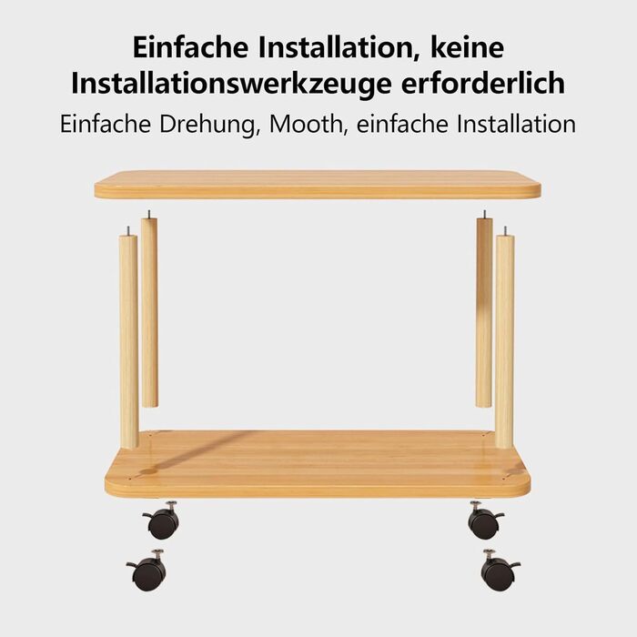 Дерев&39яний журнальний столик на колесах 2-рівневий маленький журнальний столик, 603050 см, обертовий на 360 градусів буфет з ніжками з масиву дерева, легко збирається, 2-рівнева відкрита полиця, маленький журнальний столик / столик для дивана