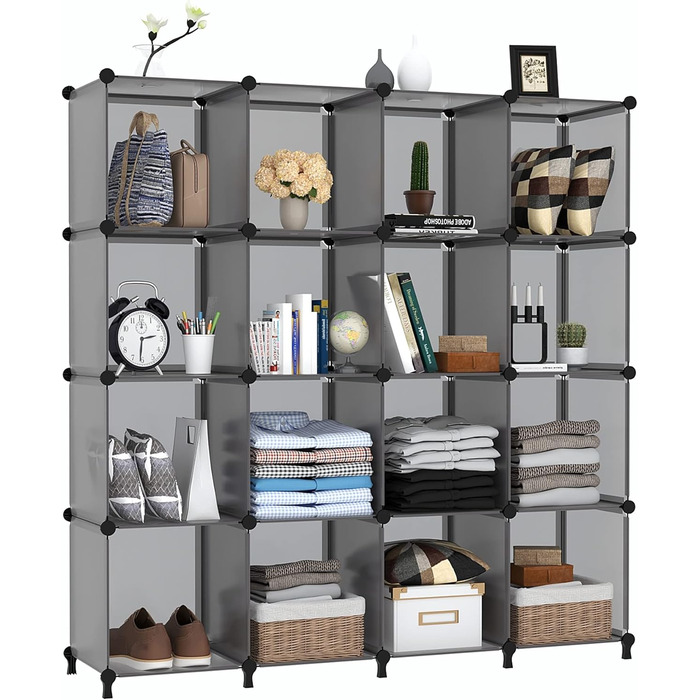 Органайзер для зберігання речей AWTATOS у формі куба, 16-кубовий модульний книжковий полиця для зберігання, полиця для шафи з пластику своїми руками, штабелювана полиця для зберігання речей, ідеальне рішення для зберігання речей для дому, офісу, спальні, 