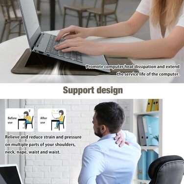 Чохол для ноутбука HaruYo з підставкою, кишенями для живлення та аксесуарів, сумісний з MacBook, iPad, Surface, Lenovo, HP (12-16 дюймів, кавовий сірий)