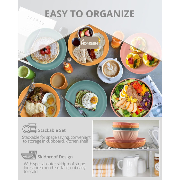 Набір посуду для кемпінгу HOMGEN на 12 осіб пластикові тарілки, миски, чашки та столові прибори для пікніків, відпочинку на природі та грилю (стиль A)