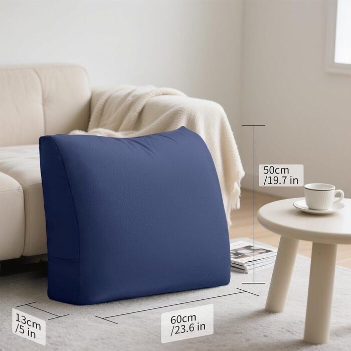 Клиноподібна подушка, опорна подушка, подушка для спинки ліжка, клиноподібна подушка для читання з підтримкою спини - ідеально підходить для ліжка та дивана, зручна подушка для сидіння, знімний оксамит (синій)