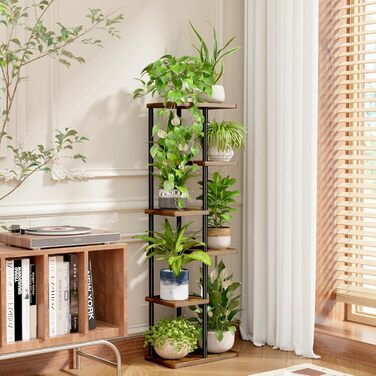 Велика підставка для рослин Bamworld для кімнатних рослин, 6-рівнева металева полиця для рослин, тримач для рослин, стійка для кількох рослин, горщики для патіо, саду, кута, балкону, вітальні, 6-рівнева рустикальна коричнева