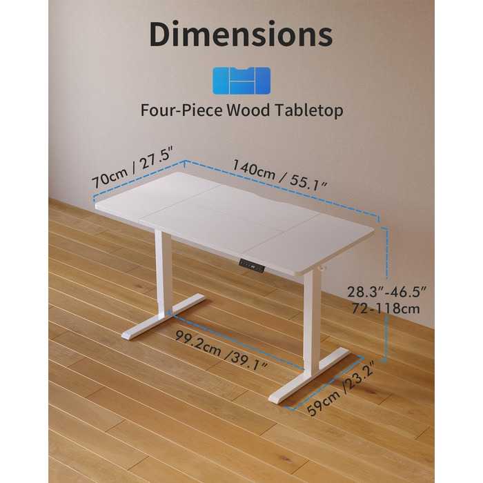 Стіл FEZIBO з регульованою висотою та портами зарядки USB-A та USB-C, 140 x 70 см, стіл з електричним регулюванням висоти, ергономічний стіл для домашнього офісу з можливістю сидіти та стояти, білий 140 x 70 см