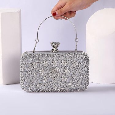 Сріблясте клатч-вечірнє відділення для жінок, інкрустоване стразами та кристалами, елегантна сумочка на ланцюжку для дня народження, коктейльної вечірки, танців, вечірнього заходу