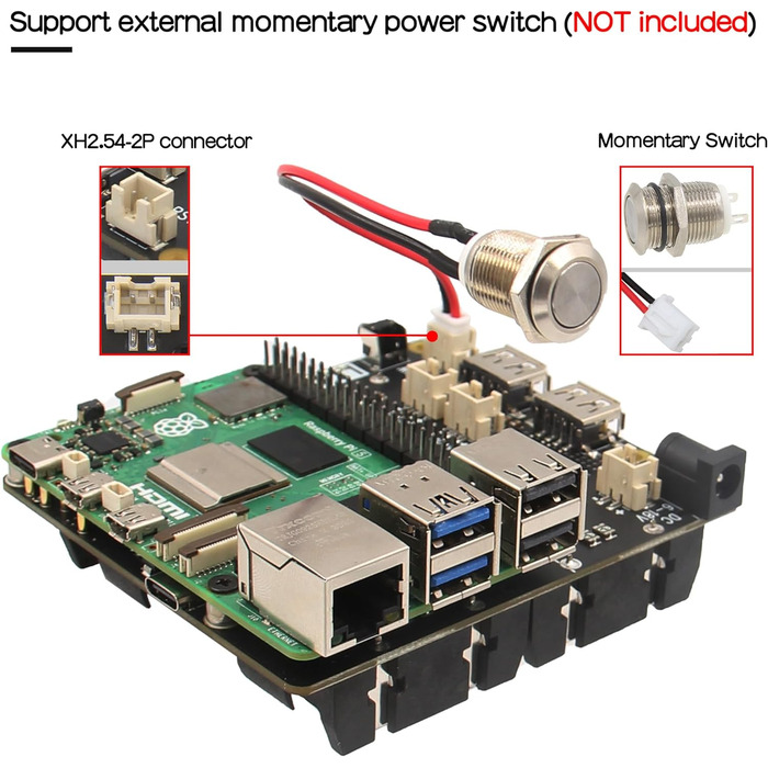 ДБЖ Geekworm Raspberry Pi 5 (X1202), 4-елементний ДБЖ на 18650 (макс. вихід 5,1 В 5 А) з широким входом 6-18 В Автоматичне ввімкнення Безпечне вимкнення Виявлення втрати потужності