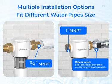 Осадовий фільтр Waterdrop Spin Down, багаторазовий фільтр для осаду для всього будинку, система попереднього фільтрування з можливістю промивання для міської/колодязної води, 1&39 3/4&39 MNPT, WD-PF01