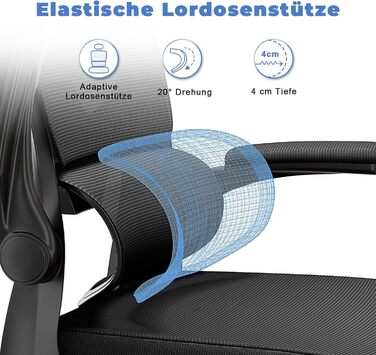 Ергономічне офісне крісло naspaluro, стілець для роботи з відкидними підлокітниками, динамічна поперекова підтримка, регульоване по висоті офісне крісло з функцією нахилу 120, чорний колір з підголівником