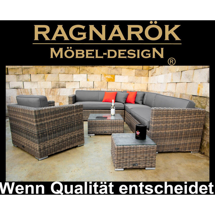 Дизайн меблів Ragnark PolyRattan lounge - Німецький виробник - 8 років ГАРАНТІЯ - Садові меблі, група сидінь, стіл, алюміній, нержавіюча сталь, також двостороннє регульоване крісло, ротанг, натуральна оббивка, сірий