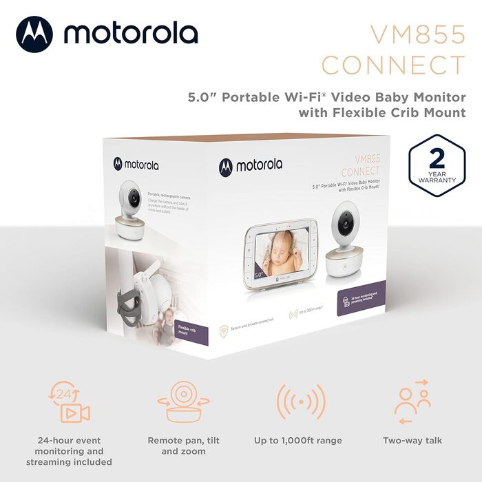 Із додатком Motorola Nursery та 5-дюймовим батьківським блоком - нічне бачення, температура та двосторонній зв&39язок Білий/золоти