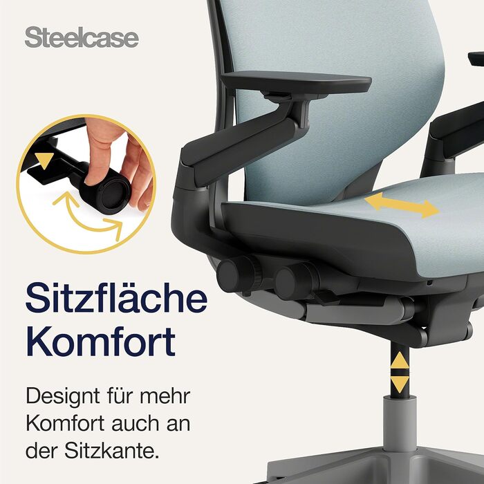Ергономічне офісне крісло Steelcase Gesture з підлокітниками на 360, 3D-функцією поперекової підтримки Live Back, регульованим підголівником, Storm Horizon, 66 x 62,5 x 107 см, Storm Horizon з підголівником