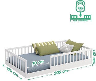 Підлогове ліжко CADANI Timi 2в1 120x200 см Дитяче ліжко Монтессорі зі знімним захистом від випадіння, включаючи ламельну раму, з м