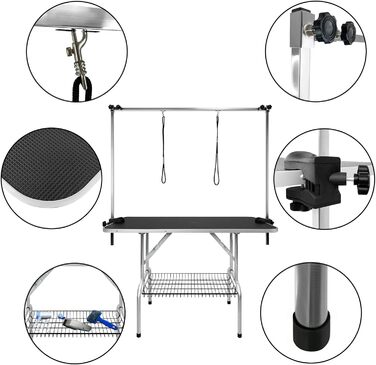 Стіл для грумінгу собак LARS360, стіл для грумінгу собак, стіл для купання собак, стіл для грумінгу пуделів, стіл для стрижки собак - регульована висота, нековзне покриття, вантажопідйомність до 100 кг (великий розмір) 113 x 60 x 76 см