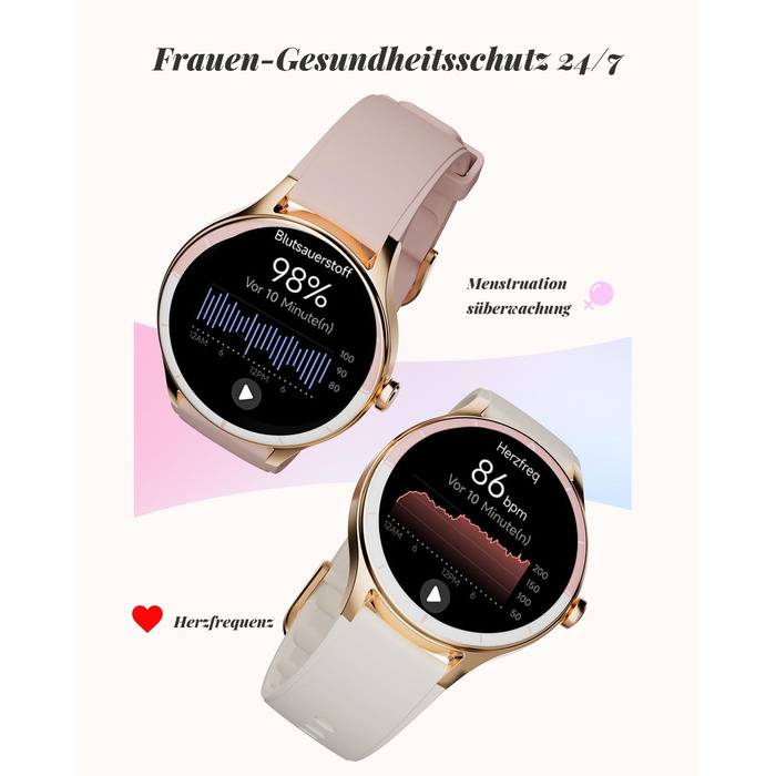 Жіночий смарт-годинник TOOBUR, круглий, 40 мм, крокомір та фітнес-годинник для щоденного використання, понад 100 спортивних режимів, елегантний жіночий смарт-годинник, сумісний з Android/iOS, функція телефону з дзвінками, водонепроникний IP68, бежевий