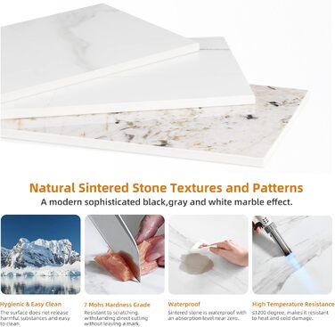 Обідній стіл FATIVO, маленький кухонний стіл, мармур, для 2 осіб, простий обідній стіл, обідній стіл для вітальні, сірий глянцевий, столи для їдальні, ресторану, металеві ніжки, 8080 см, скандинавський стиль, 8080 см сірий