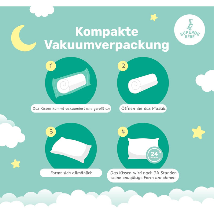 Бавовняна дитяча подушка Oeko-Tex біла - Ідеальна подушка для дітей від 1 до 3 років - 33x45 см М'яка, гіпоалергенна подушка, легк