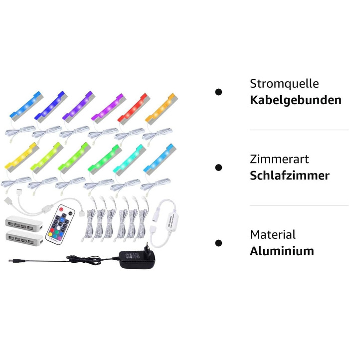 Набір світлодіодного скляного підлогового освітлення AIBOO з 12 шт. , світлодіодні затискачі RGB для зміни кольору світлодіодного освітлення вітрини, світлодіодне освітлення шафи з пультом дистанційного керування
