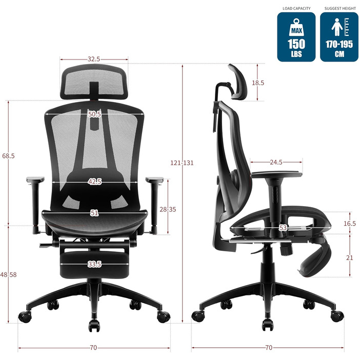 Ергономічне офісне крісло з 2-осьовою регульованою поперековою опорою, крісло керівника з карбонової сітки, комп&39ютерне крісло з високою спинкою та водоспадним сидінням, вантажопідйомність 150 кг. Сітка.