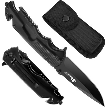 Багатофункціональний складаний ніж IKORES, 22-сантиметровий одноручний ніж з нейлоновими піхвами та кишеньковою кліпсою, відкривач